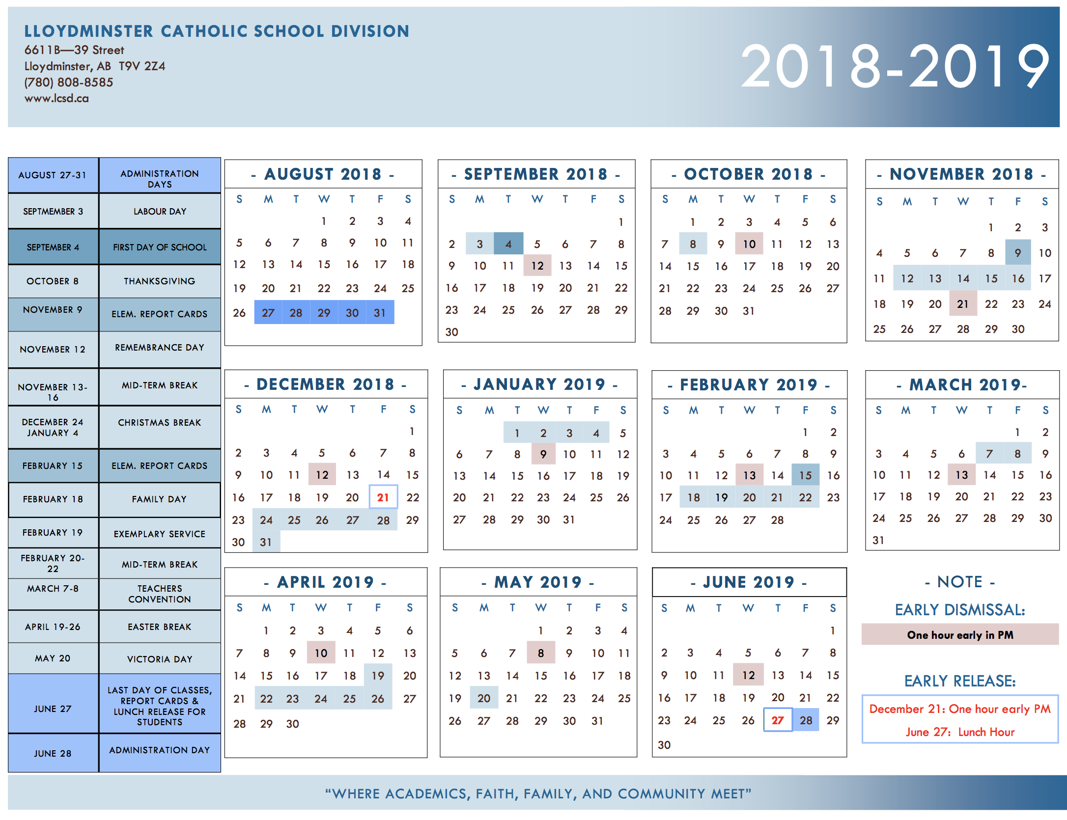 Division Calendar  Lloydminster Catholic  School  Division